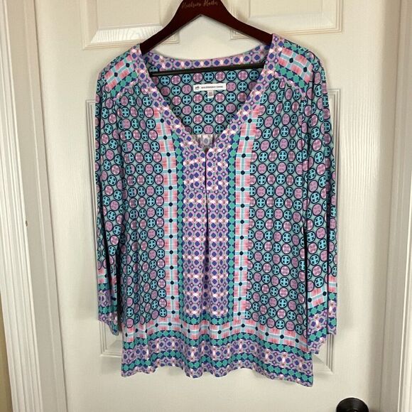 Southern Tide Women Sz XL Blue Purple Blouse Coastal Summer Casual Tunic Top H3 - Picture 2 of 12